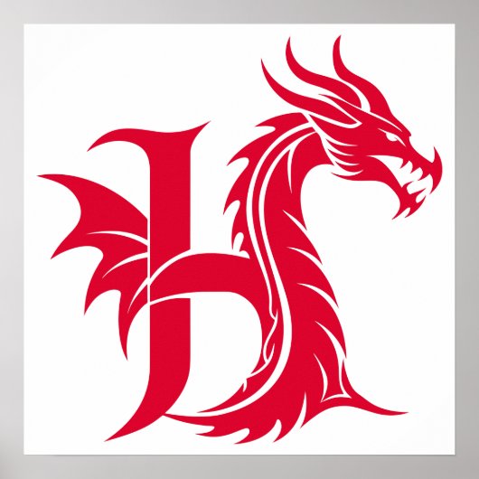 Poster Dragon Styled Letter H, Dragon Alphabet, Monogram (Devant)