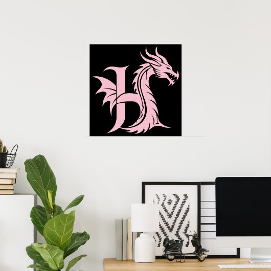 Poster Dragon Styled Letter H, Dragon Alphabet, Monogram (Bureau à domicile)