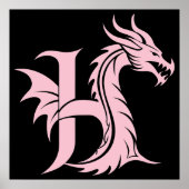 Poster Dragon Styled Letter H, Dragon Alphabet, Monogram (Devant)