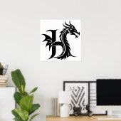 Poster Dragon Styled Letter H, Dragon Alphabet, Monogram (Bureau à domicile)