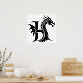 Poster Dragon Styled Letter H, Dragon Alphabet, Monogram (Cuisine)