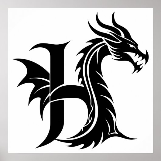 Poster Dragon Styled Letter H, Dragon Alphabet, Monogram (Devant)