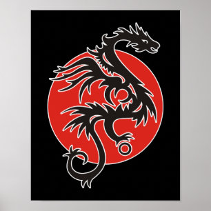 Poster Dragon Sun - noir rouge blanc + vos idées