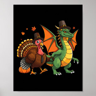 Poster Dragon Turquie pèlerin Thanksgiving Citrouille Kid
