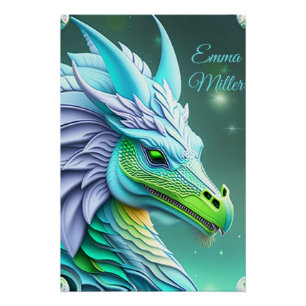 Poster Dragon turquoise, art numérique fantaisiste