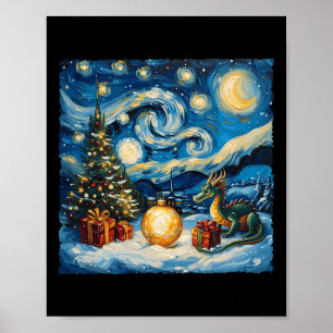 Poster Dragon Van Gogh Style Starry Night Christmas Winds