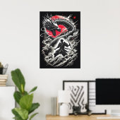 Poster Dragon vs Samurai Warrior - Japanese Tattoo (Bureau à domicile)