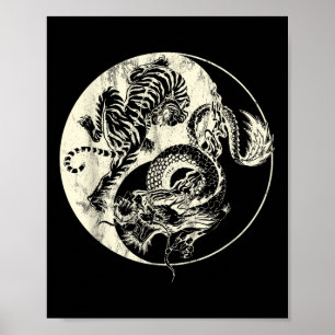 Poster Dragon Vs Tiger Tattoo ! Yin Et Yang Beast Combigh