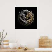 Poster Dragon Yin Yang Art Or et argent (Cuisine)