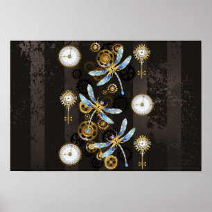 Poster Dragonflies de Steampunk sur arrière - plan rayé b