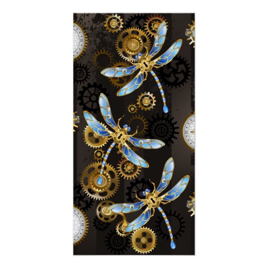Poster Dragonflies de Steampunk sur arrière - plan rayé b (Devant)