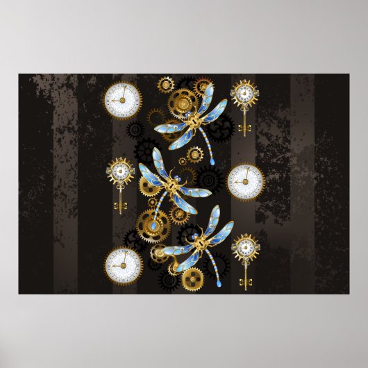 Poster Dragonflies de Steampunk sur arrière - plan rayé b (Devant)