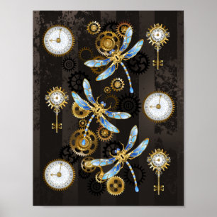 Poster Dragonflies de Steampunk sur arrière - plan rayé b