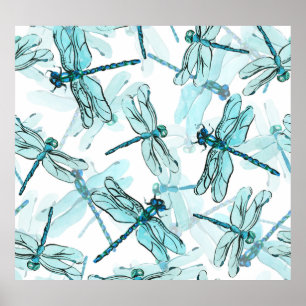 Poster Dragonflies élégantes : Aquarelle