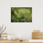 Poster Dragonflies et Water Lillies (Cuisine)