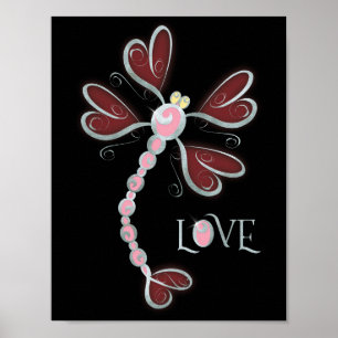 Poster Dragonfly à ailes cardiaques "Love" joli design a