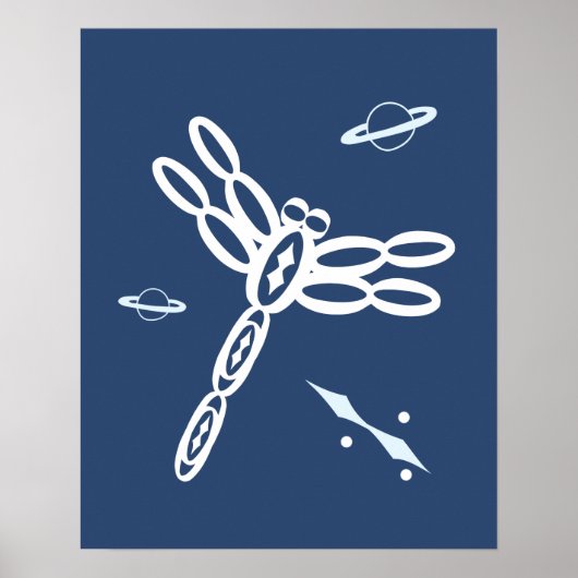 Poster Dragonfly and Outer Space Rift bleu et blanc (Devant)