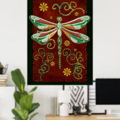 Poster Dragonfly Elegant Jewel 2 Folk Art (Bureau à domicile)