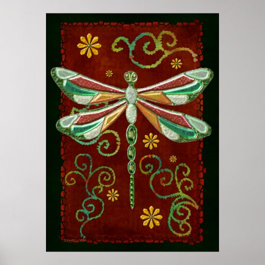 Poster Dragonfly Elegant Jewel 2 Folk Art (Devant)