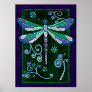 Poster Dragonfly Elegant Jewel Folk Art
