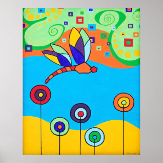 Poster: Dragonfly en Lollipop Flowers Poster