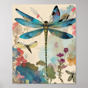 Poster Dragonfly Mixage Media Collage Ephemera Decoupage
