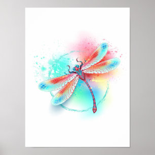 Poster Dragonfly rouge sur l'arrière - plan aquarelle