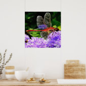 Poster Dragonfly rouge sur Violet Violet Fleurs (Cuisine)