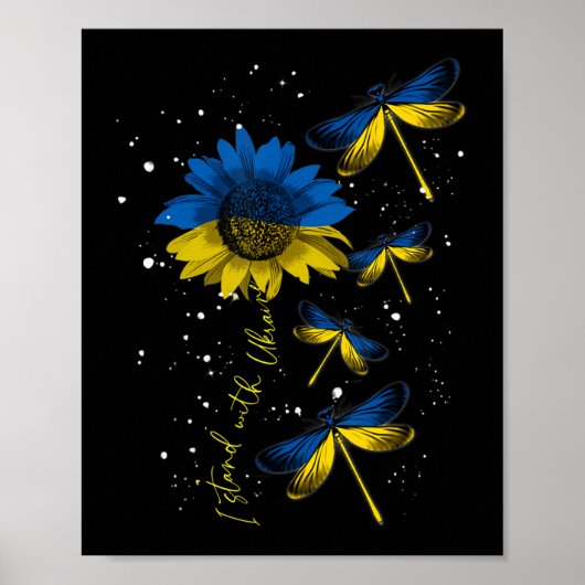 Poster Dragonfly Ukraine Sunflower Ukraine Drapeau Stand  (Devant)