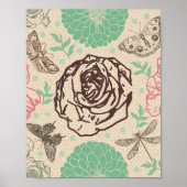 Poster Dragonfly Vintage Rose (Devant)