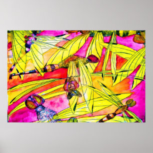 Poster Dragonfly watercolor painting