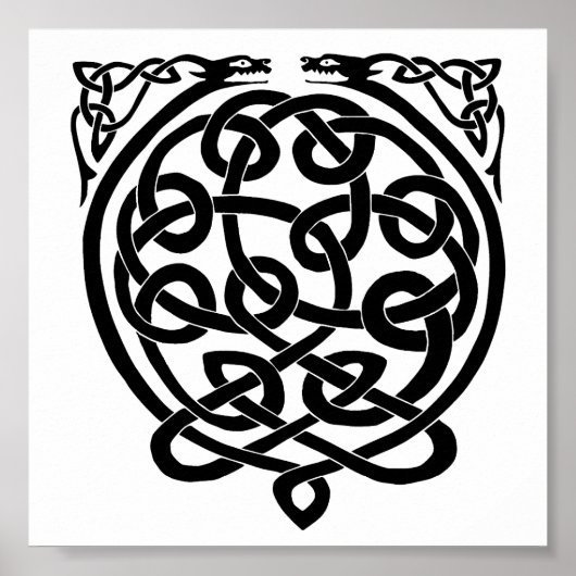 Poster Dragons à noeuds celtiques - noir et blanc (Devant)