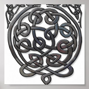 Poster Dragons de noeud celtique - Chrome noir