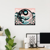 Poster Dragons Floral Mountain Rose Sage Turquoise (Bureau à domicile)
