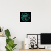 Poster Dragons turquoises de Yin Yang en bleu et noir (Bureau à domicile)