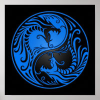 Dragons Yin Yang bleu et noir