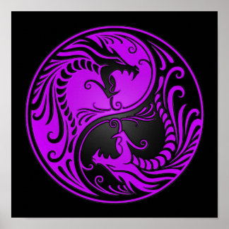 Poster Dragons Yin Yang violet et noir