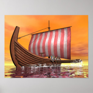 Poster Drakkar ou navire viking - rendu 3D