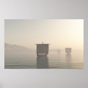 Poster Drakkars de Viking dans la brume