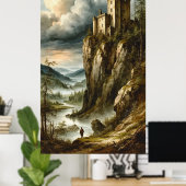 Poster 🏰🌫️ Dramatic Medieval Cliff Castle Stormscape 🌄 (Bureau à domicile)