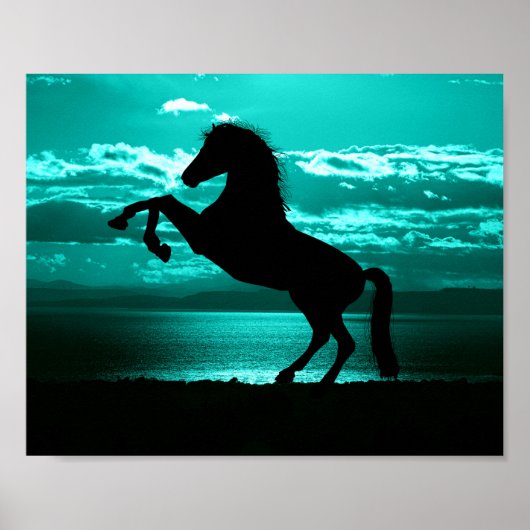Poster Dramatique Cheval Noir Ciel Sarcelle Paisible (Devant)