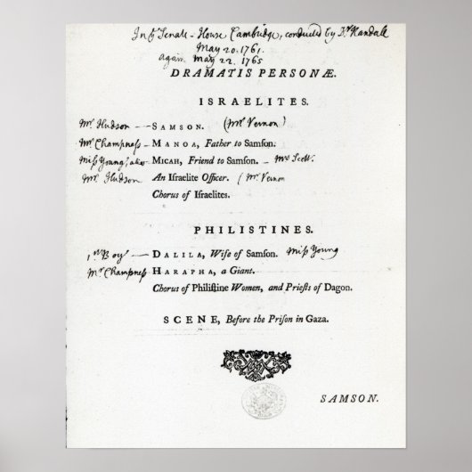 Poster Dramatis Personae pour Samson (Devant)
