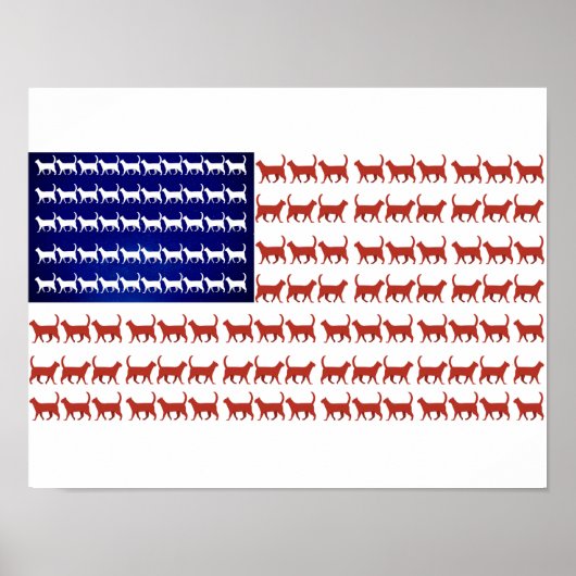 Poster Drapeau 4 juillet chat rouge blanc et bleu (Devant)