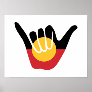 Poster Drapeau aborigène australien signe Shaka pendaison