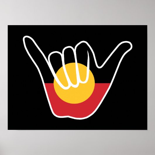 Poster Drapeau aborigène australien signe Shaka pendaison (Devant)
