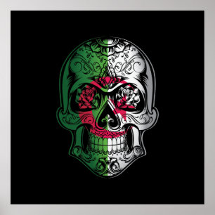 Poster Drapeau Algérien Crâne Et Rose