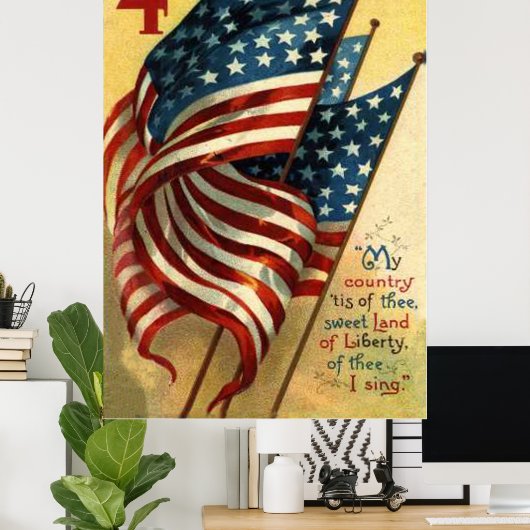 Poster Drapeau américain 4 juillet (Bureau à domicile)