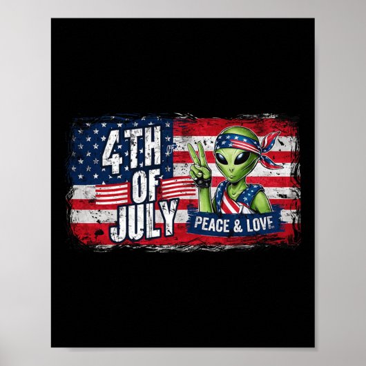 Poster Drapeau américain 4 juillet Alien Ufo (Devant)