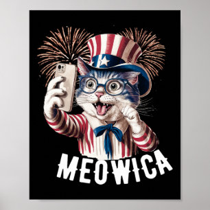 Poster Drapeau américain 4 juillet chat Meowica Patriotiq