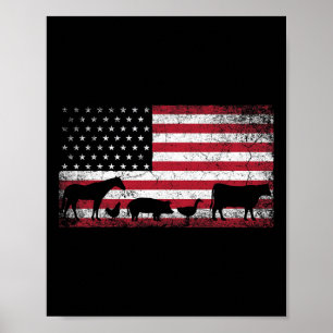 Poster Drapeau américain 4 juillet Cheval de poulet Cow C